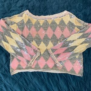 Disco Cropped Sequin Silk Blouse